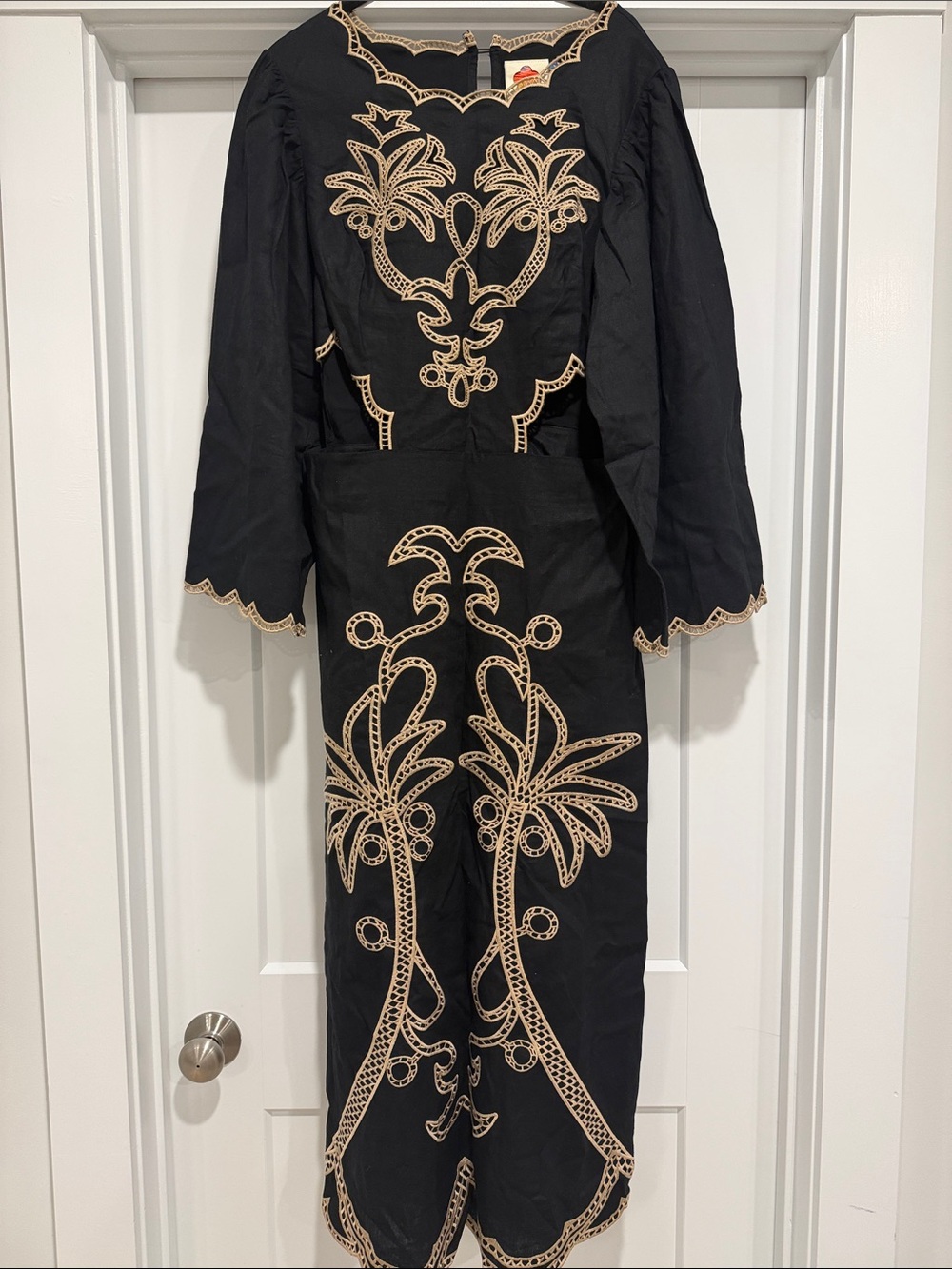 NWT FARM Rio x Anthropologie Black Midi Dress with Cream Embroidery and Cutouts - Picture 5 of 8